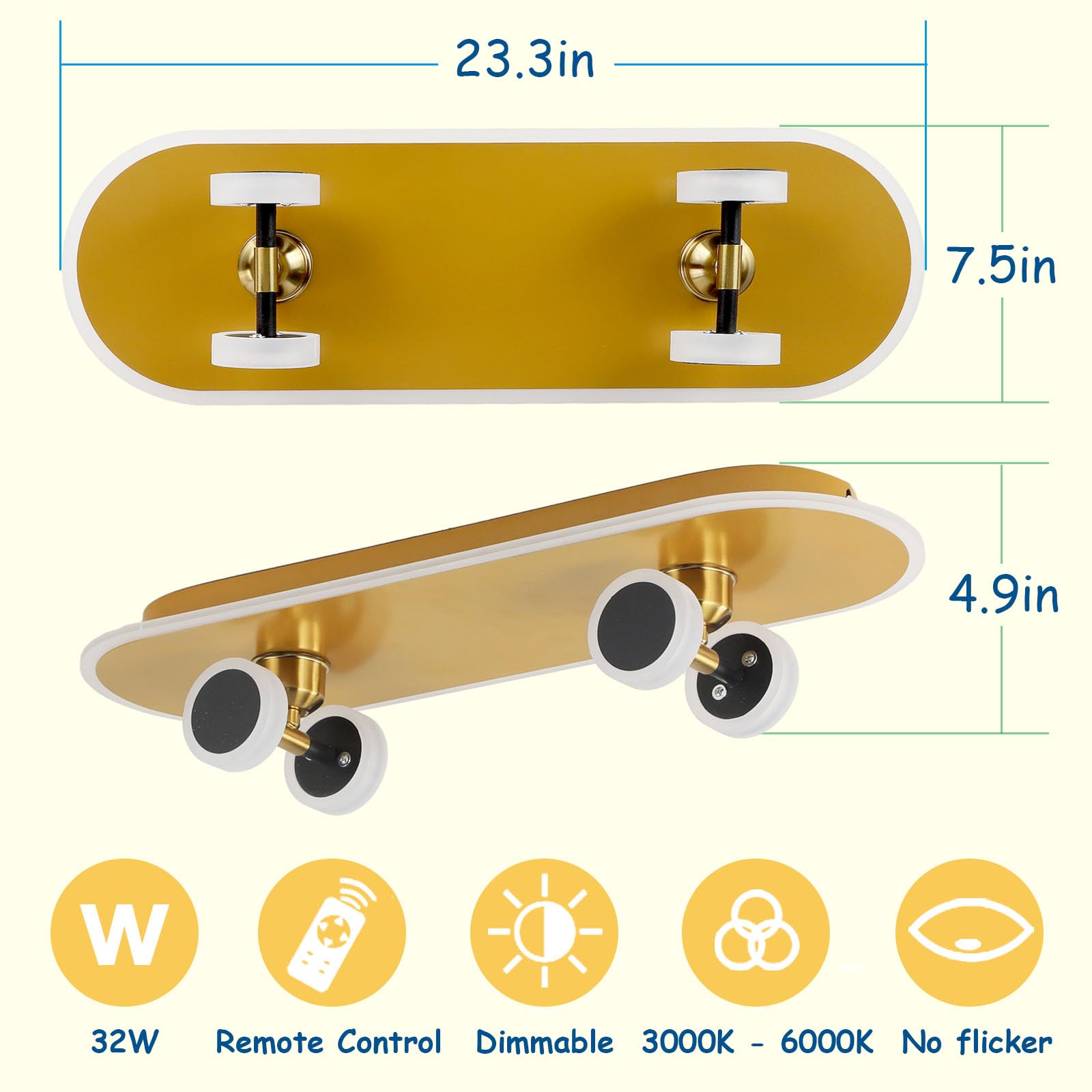 SYZXSP Led Ceiling Light Fixture 32W Dimmable with Remote Modern